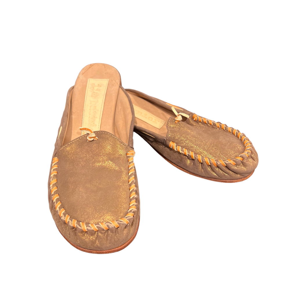 Jim Barnier Women's Size 10.5 Moc Clog Brown Gold Distress Leather Free People